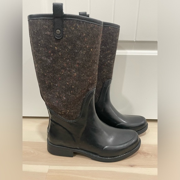 UGG Womens 9 Stefana Tall Rain Boot Black/Brown Tweed Waterproof Rubber *Flaw - Picture 5 of 16
